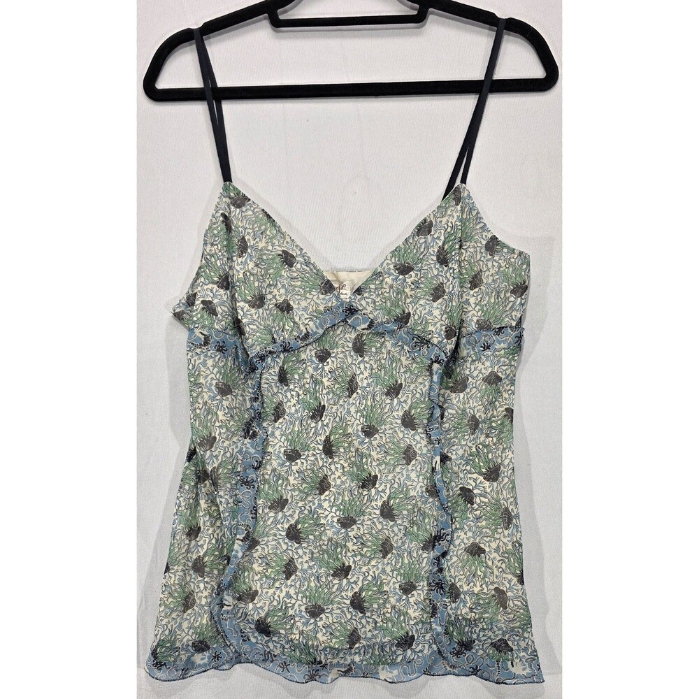 NWT Max Studio Silk Chiffon Cami Top Green Ruffle Babydoll Y2K Whimsigoth Size L